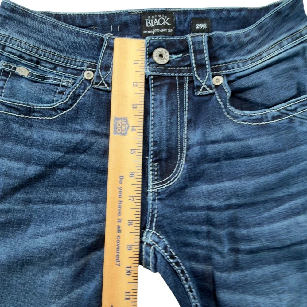 Buckle Black Fit No 3 Straight Leg Jeans Mens 29R Dark Wash Contrast Stitch Blue